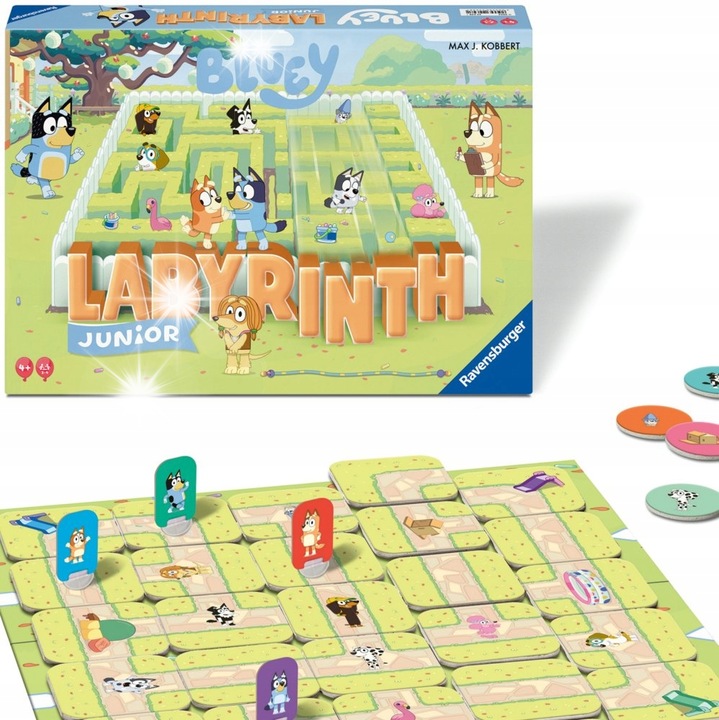 Joc de societate LABYRINTH Junior BLUEY, 2-4 jucatori, 15 minute, 24x36x6cm, set complet