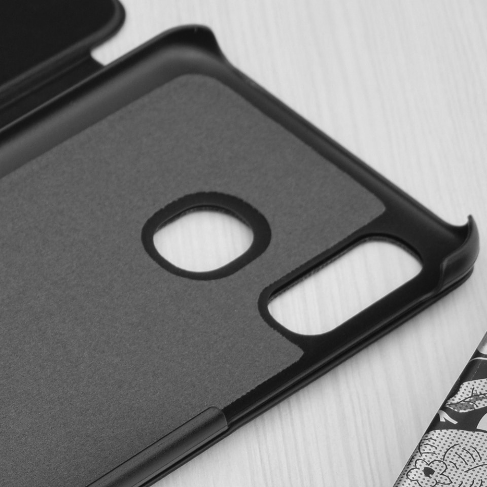 Husa pentru Samsung Galaxy A40, SKYDDAR INNOVATION, eFold, tip carte, set cu sticker, Negru