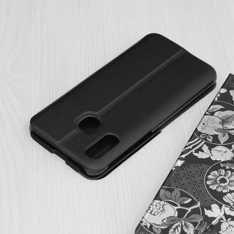 Husa pentru Samsung Galaxy A40, SKYDDAR INNOVATION, eFold, tip carte, set cu sticker, Negru