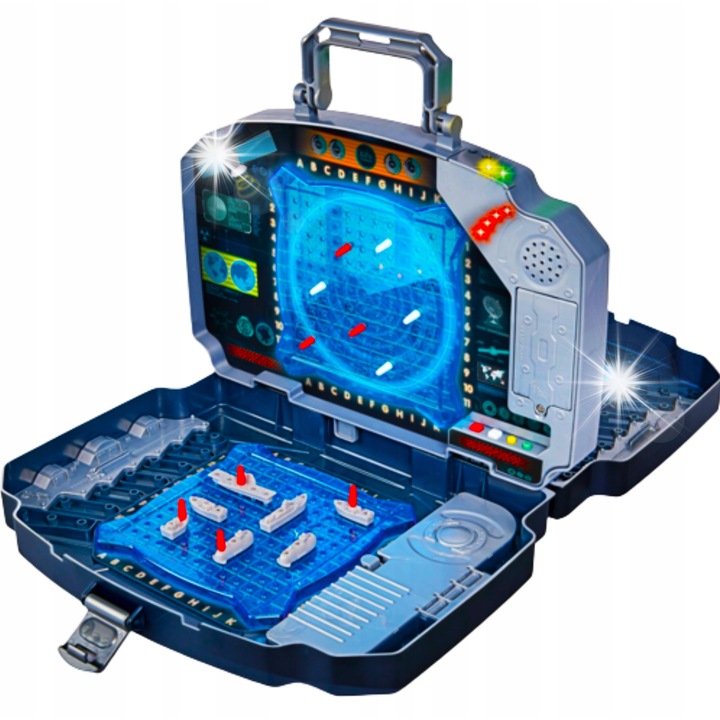 Joc electronic de tip "Batalia navelor", 2 jucatori, efecte luminoase si sonore, set in valiza