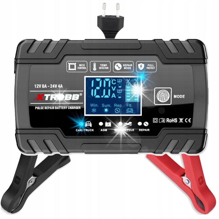 Redresor auto automat cu functie de reparare a acumulatorilor 12V 24V, 4 moduri de lucru, 17x10x5,5cm