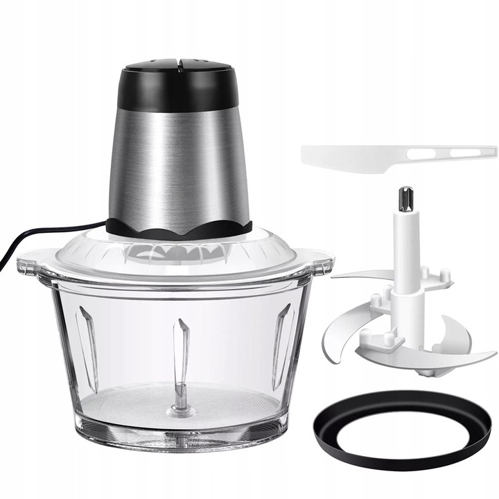 Mini blender electric, Bedee, 1,6L, 300W, cu bol din sticla, argintiu/negru, 18x21x25cm