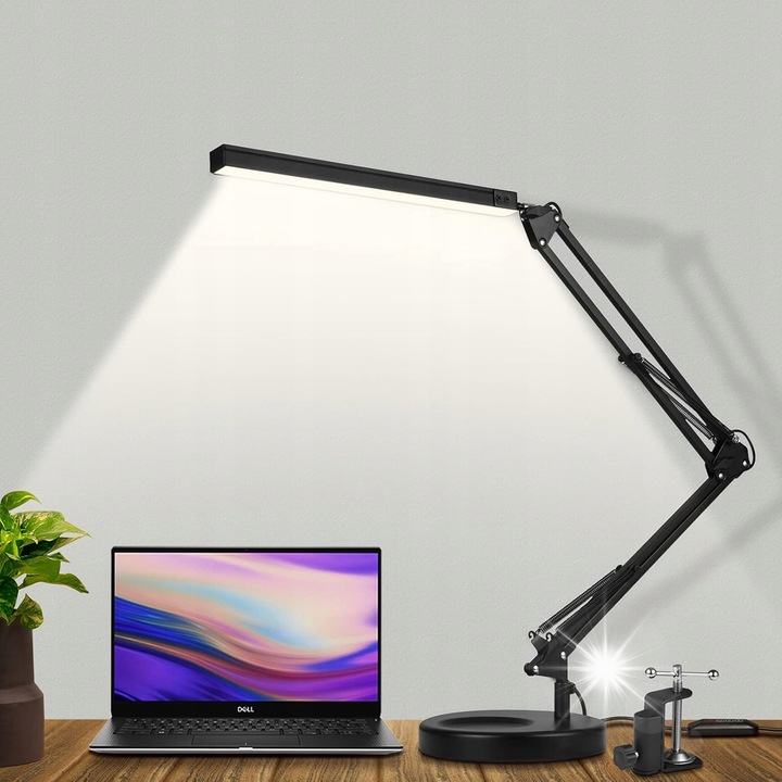 Lampa birou LED cu clip si baza, Skyleo, 3 moduri de lumina, neagra, 20x40x70cm