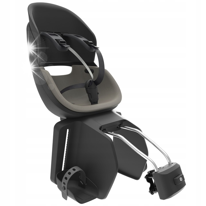 Scaun copii bicicleta Prodigee, montare pe cadru, amortizant, negru/gri