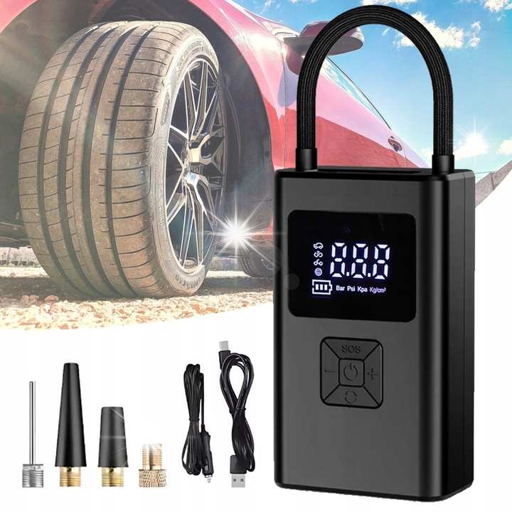 Електрическа помпа за велосипед Bedee, компресор, лампа, външна батерия