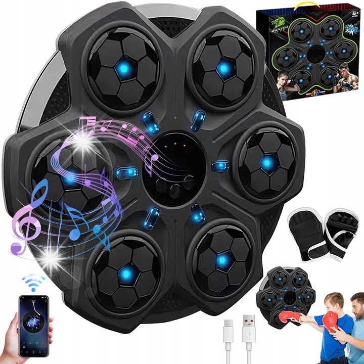 Masa de antrenament box, 3 viteze, cu muzica Bluetooth, neagra