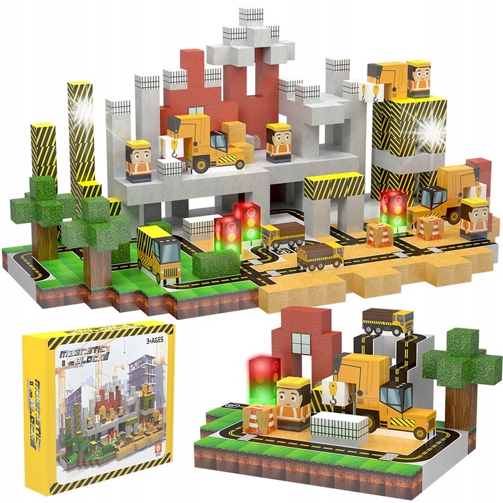 Set de constructie magnetica 138 elemente, blocuri cu efecte luminoase