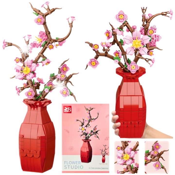 Set de constructie Klocki Creator, 565 elemente, flori colorate, pentru copii peste 6 ani