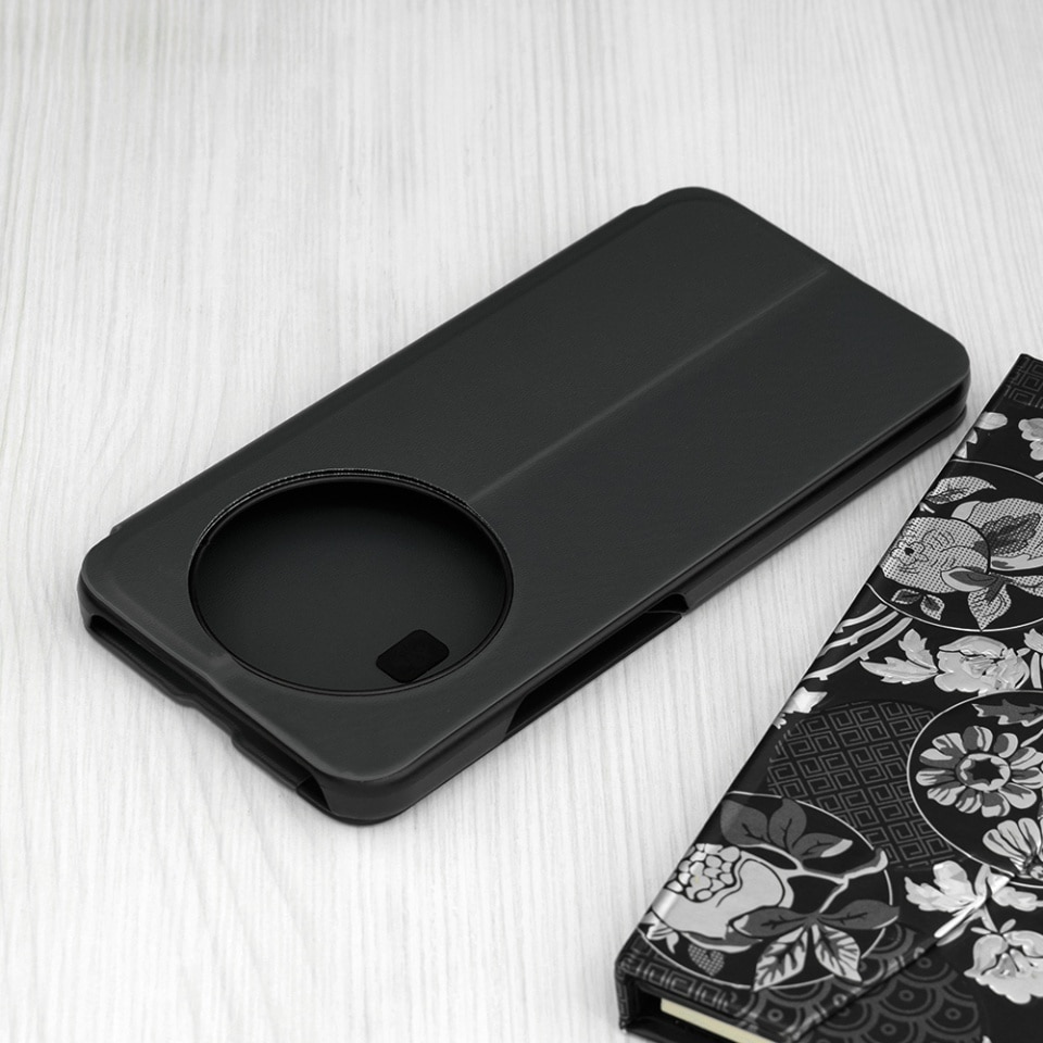 Husa pentru Honor Magic8 Lite, SKYDDAR INNOVATION, eFold, tip carte, set cu sticker, Negru