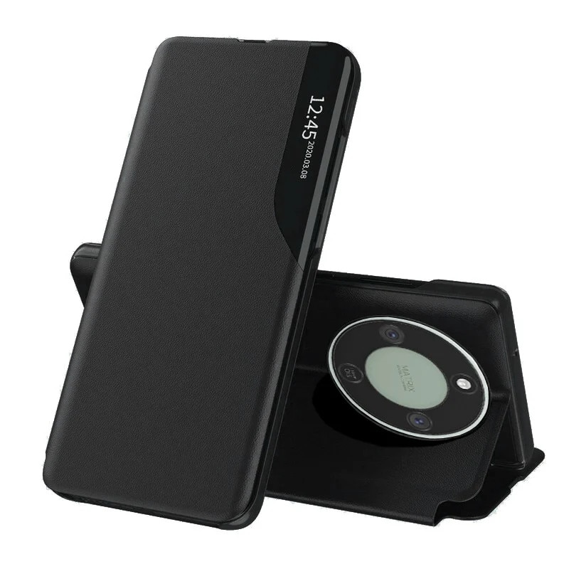 Husa pentru Honor Magic8 Lite, SKYDDAR INNOVATION, eFold, tip carte, set cu sticker, Negru