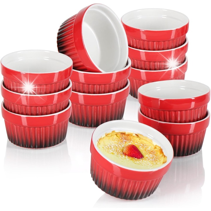 Set de forme ceramice pentru deserturi, 12 bucati, rosu, 9x4,7cm