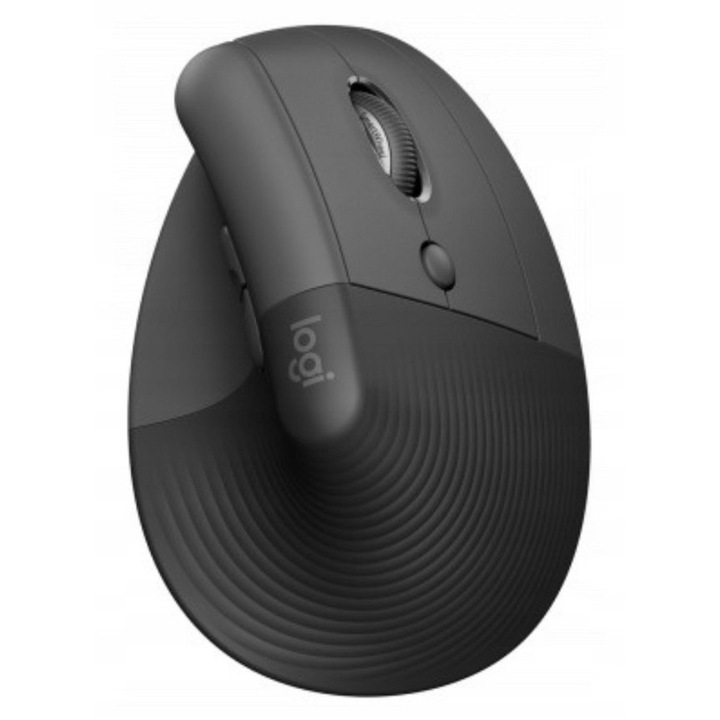 Egér vezeték nélküli, Logitech, Függőleges, 4000 dpi, 6 gomb, fekete