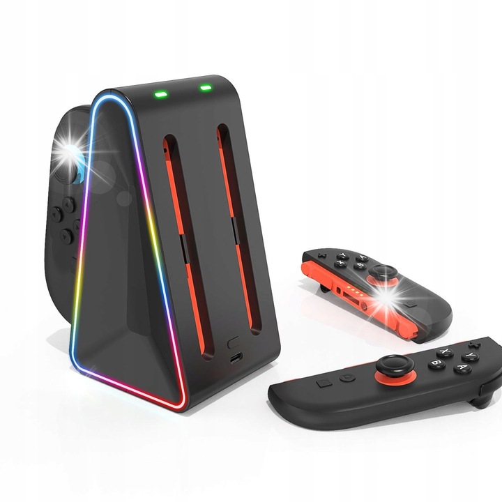 Statie de incarcare 4w1 pentru Nintendo Switch 2, neagra, organizare si incarcare simultana