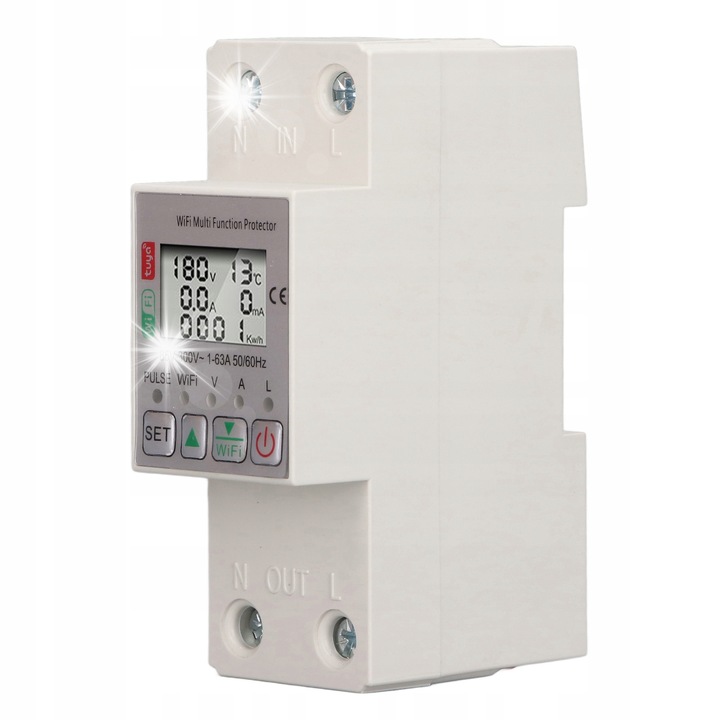 Contor energie WiFi 63A, monitorizare consum, protectie electrica, pentru sina DIN