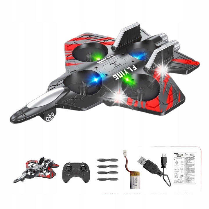 Летящ дрон с дистанционно управление, акробатични действия, LED светлини, за закрито/открито, комплект за деца