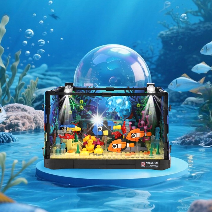 Set de constructie cu lumini LED, 725 piese, bloc pentru acvariu