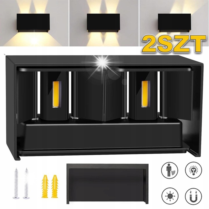 Set 2 Aplice LED, 20W, 3000K, negru, 20.3x10x10cm, rezistente la apa IP65
