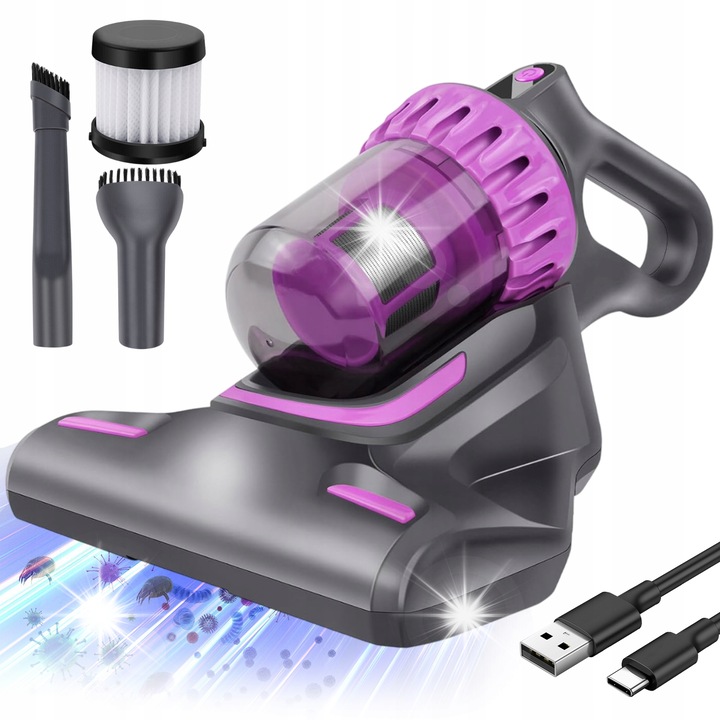 Безжична прахосмукачка за матраци, 100W, функция 3 в 1, UV защита, сива и червена, 17,5x21,5x29см, пълен комплект