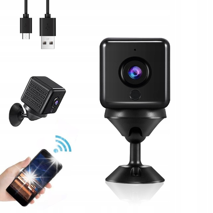 Mini camera de supraveghere, 2 MP, Wi-Fi, neagra, set complet