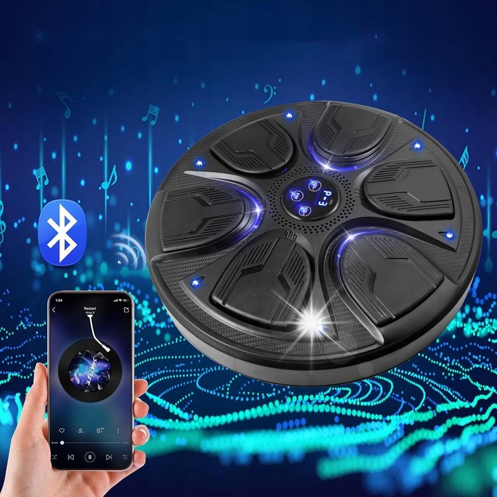 Masina de Boks Inteligenta cu Bluetooth, 9 viteze, negru, 40x40x6cm, set complet cu manusi si cablu USB