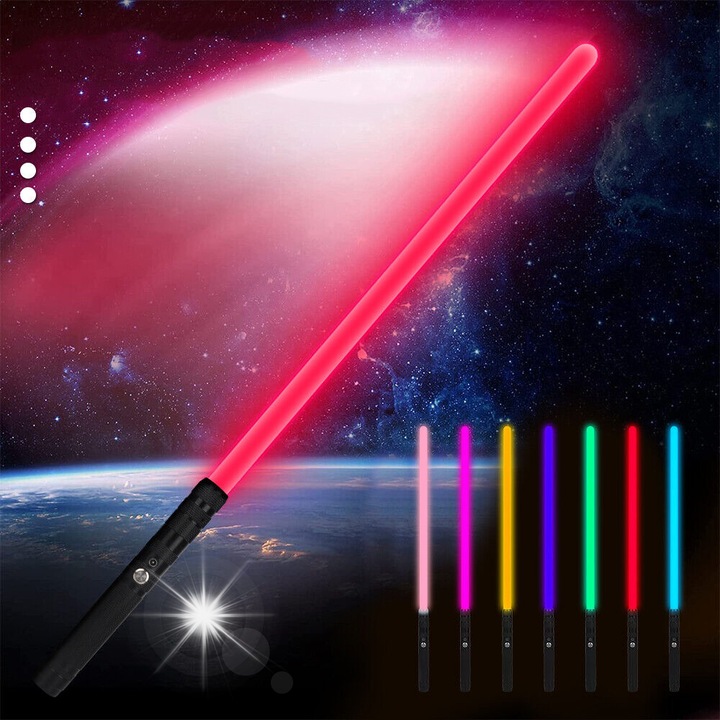 Miecz luminos RGB, 14 culori, efecte sonore, 77x3x3cm, set complet