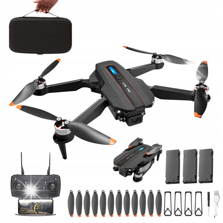 Dron S91 cu 2 camere 1080P, zbor stabil, 3 baterii, negru, 30x27x6cm, set