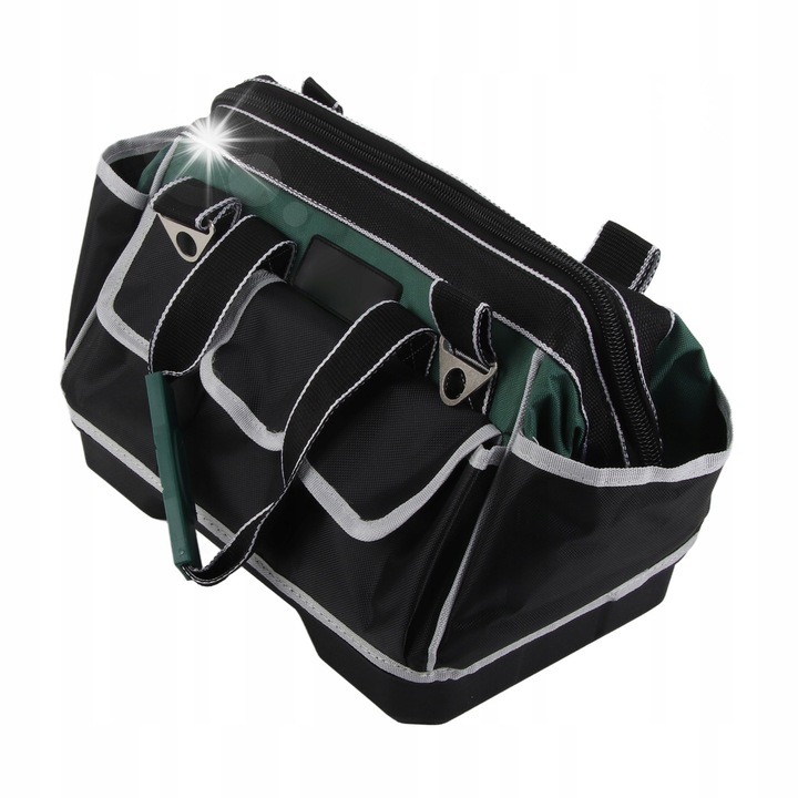 Nagy szerszámtároló táska, műanyag aljjal, Oxford anyagból, sok zsebbel, 30x45cm