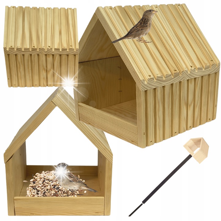 Hranitaoare pentru pasari din lemn natural, 117x24x22 cm, tip gradina, set