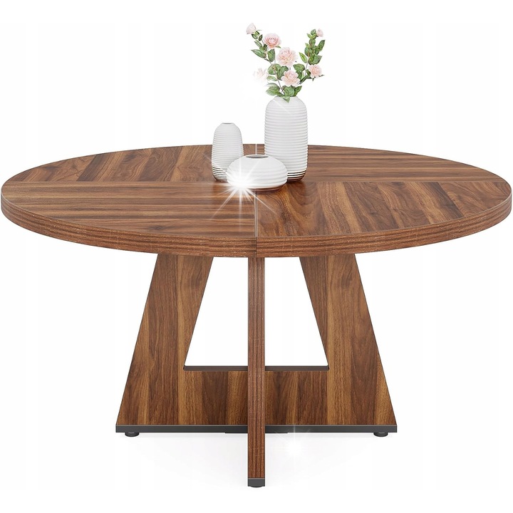 Masa rotunda din lemn, 120cm, pentru patru persoane, set