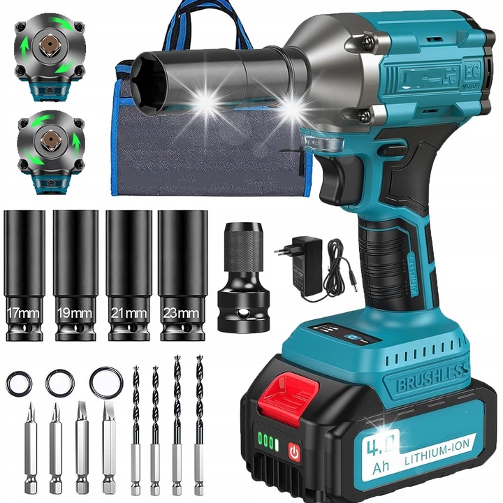 Cheie impact 1/2'', 550 Nm, 4,0 Ah, albastru-negru, set complet