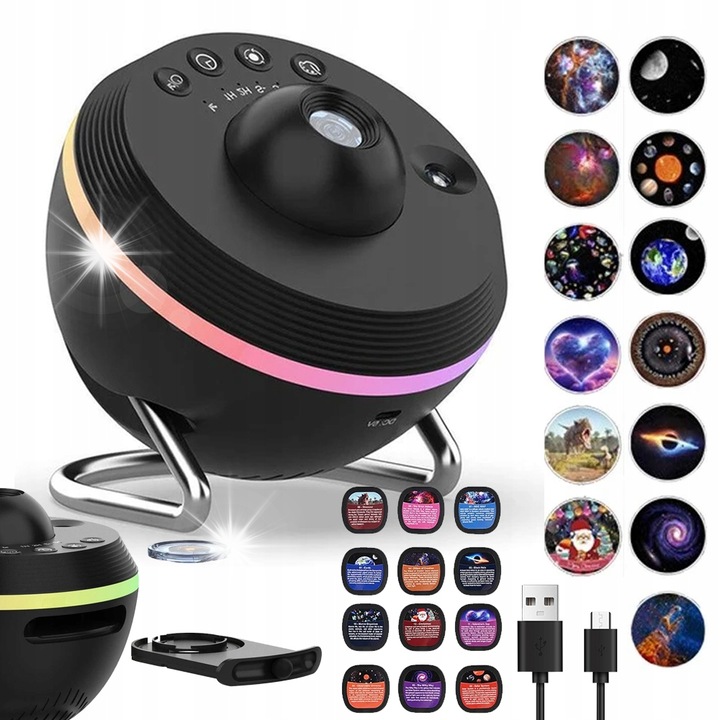 Proiector de stele 13 proiectii, 4K, negru, 13,5x12cm