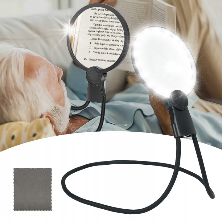 Lupa cu LED 24, 5x, pentru citit, fara utilizarea mainilor, set