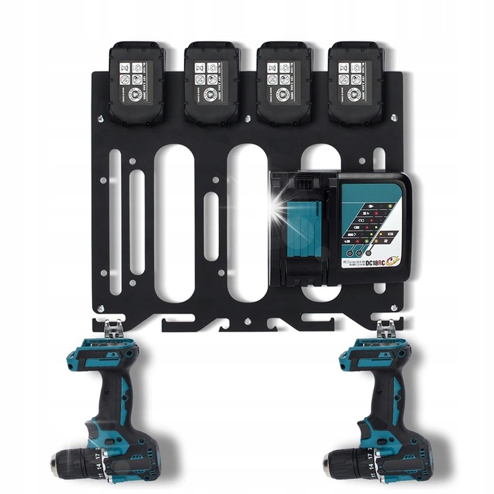 Szerszámrendező, falra szerelhető, akkumulátorokhoz, készlet