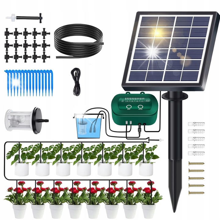 Sistem de irigare solar, 15m, pentru 15 plante, irigare prin picurare