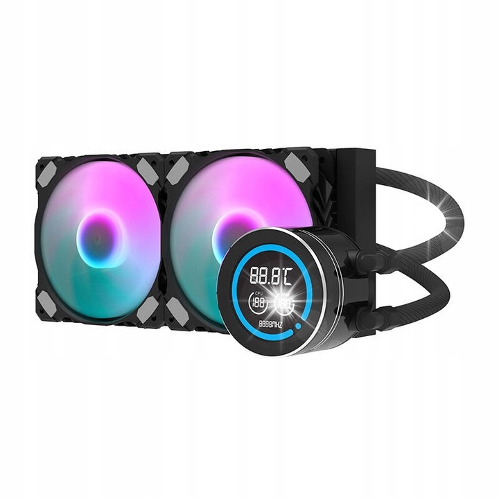 Racire pe apa Darkflash DN-D240 pentru procesoare Intel si AMD, 240mm, ARGB, 2 ventilatoare 120mm, LCD