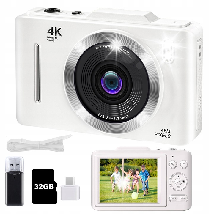 Aparat foto digital, 48 megapixeli HD, inregistrare video 4k, cu cititor de carduri otg, cablu de incarcare USB, carpa de curatare, ecran tactil de 3 "2", baterie incorporata de 1500mah pentru o autonomie de lunga durata, blit, negru