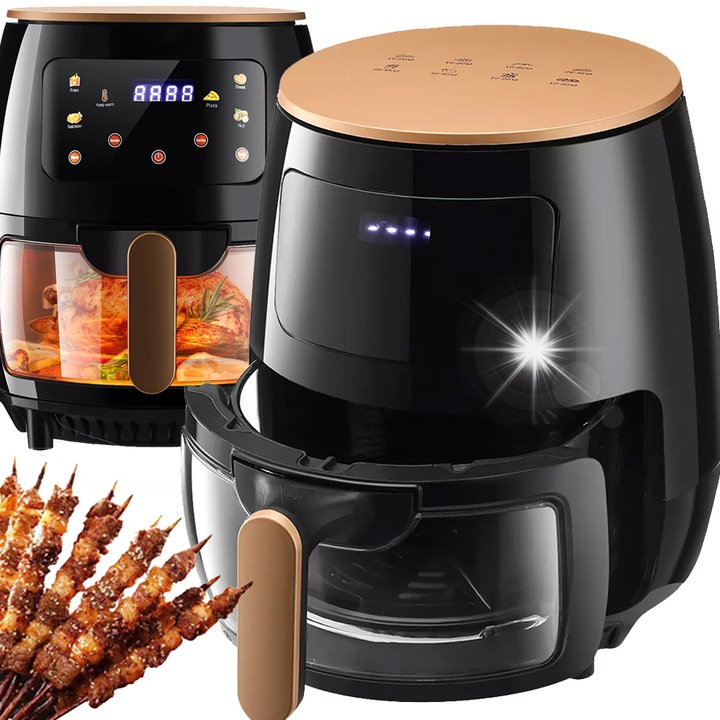 Olaj nélküli fritőz, 6L, 2400W, fekete, 5 főzési program