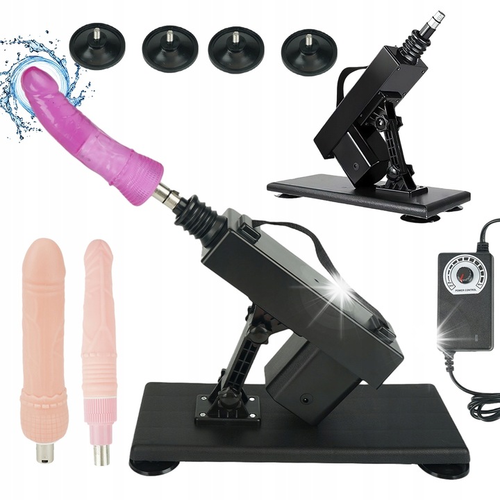 Унисекс секс машина с 4 вендузи, с 3 дилда, розова, естествен цвят, 19x27см