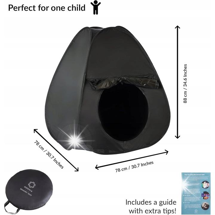 Cort senzorial pentru copii, 120 cm, negru, ajutor pentru autism