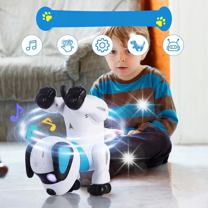 Robot interactiv cu telecomanda, caine-robot, functii de dans si muzica, 10,5x16,5x18cm