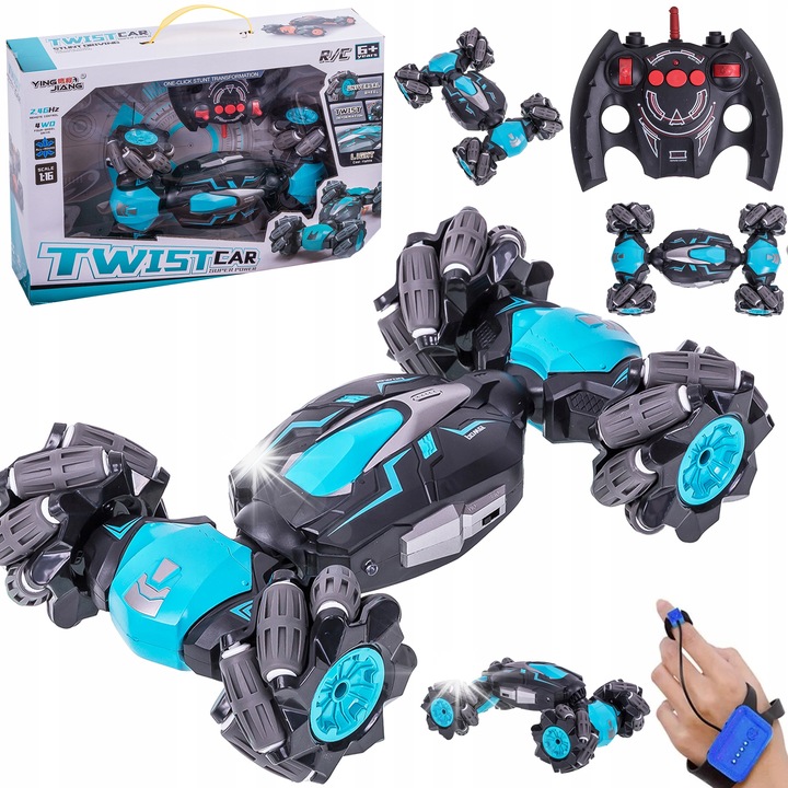 Masinarc remote control 4x4 Twister, albastra, 28x15x7cm, cu control gestual si acumulator