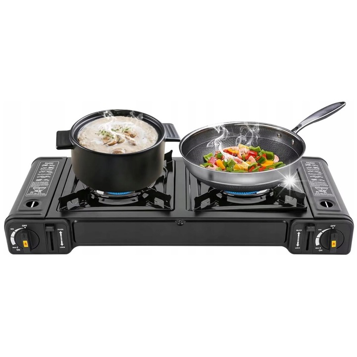 Túrista gázfőző két égővel, 64,5x28x12cm, bután patronokhoz