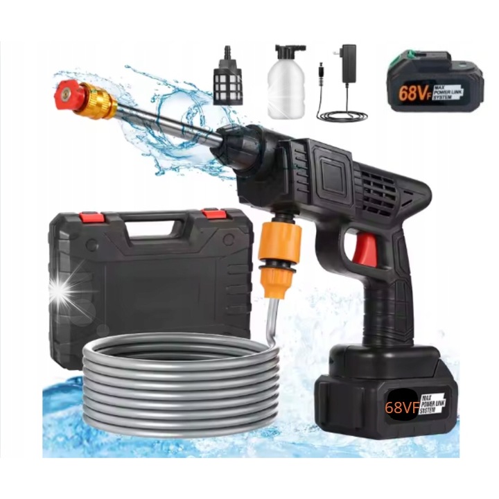 Aparat spalat cu presiune 68V, set cu doua baterii, portabila, pentru curatarea masinilor si suprafetelor exterioare