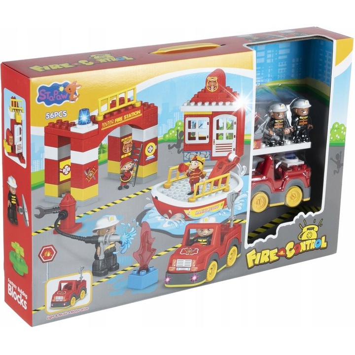 Set de constructie, remiza de pompieri, 56 elemente, multicolor