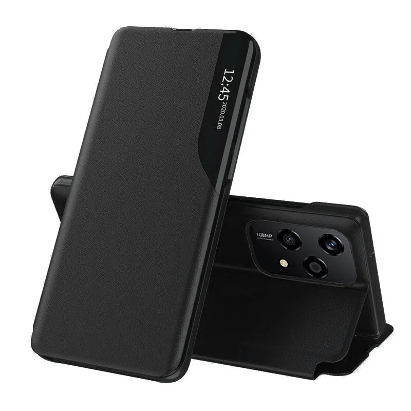 Husa pentru Honor 200 Lite, SKYDDAR INNOVATION, eFold, tip carte, set cu sticker, Negru