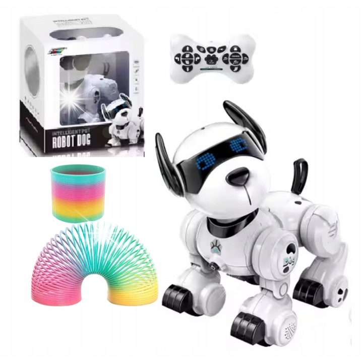 Caine robot interactiv, alb, 22cm, cu telecomanda, set complet