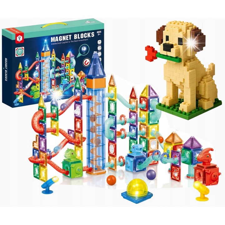 Set de constructie magnetica 194 elemente, klocki creative, multicolor, 48x35x7cm