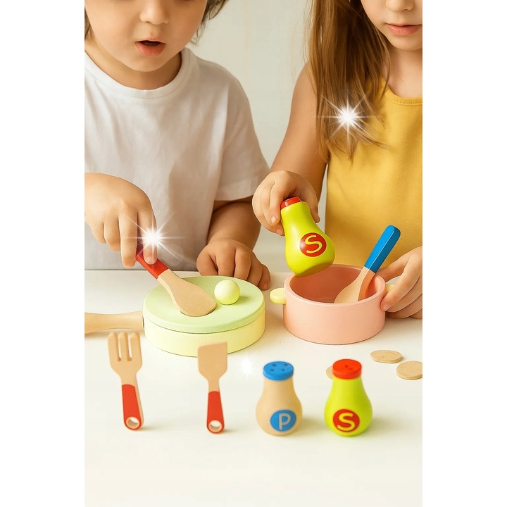 Bucatarie din lemn pentru copii, cu accesorii, 37x36x17cm, multicolor, educational