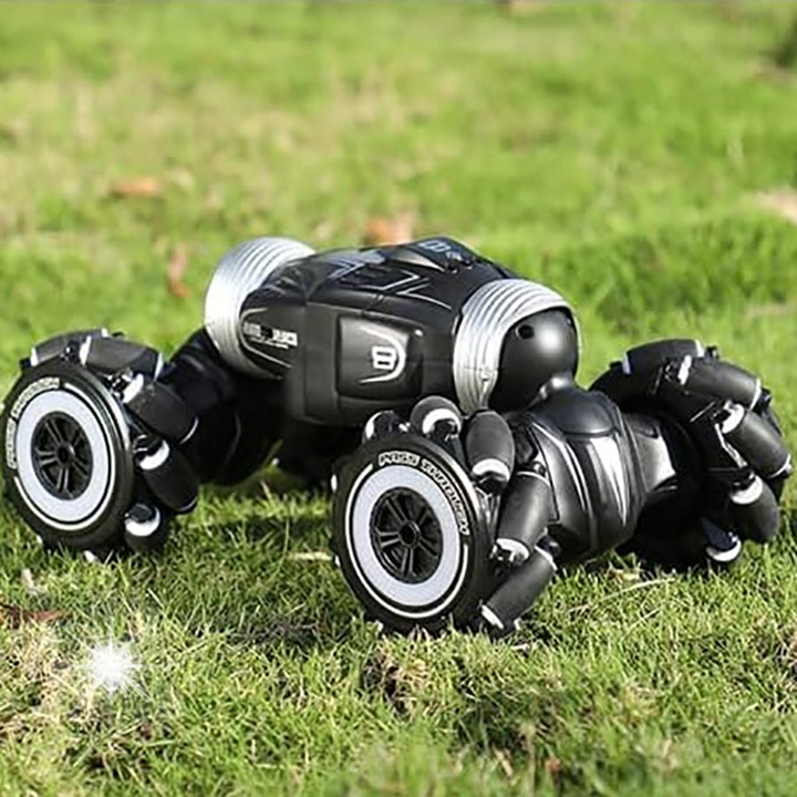 Masinuta KASKADERSKA 4x4, efecte sonore, neagra, dimensiuni 17,5x10,5x6,5cm, set complet