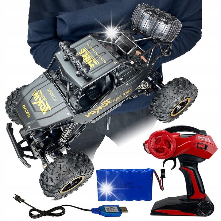 Masina RC MONSTER TRUCK 39cm 4x4 cu acumulator 700mAh, viteza 20 km/h, negru, set complet